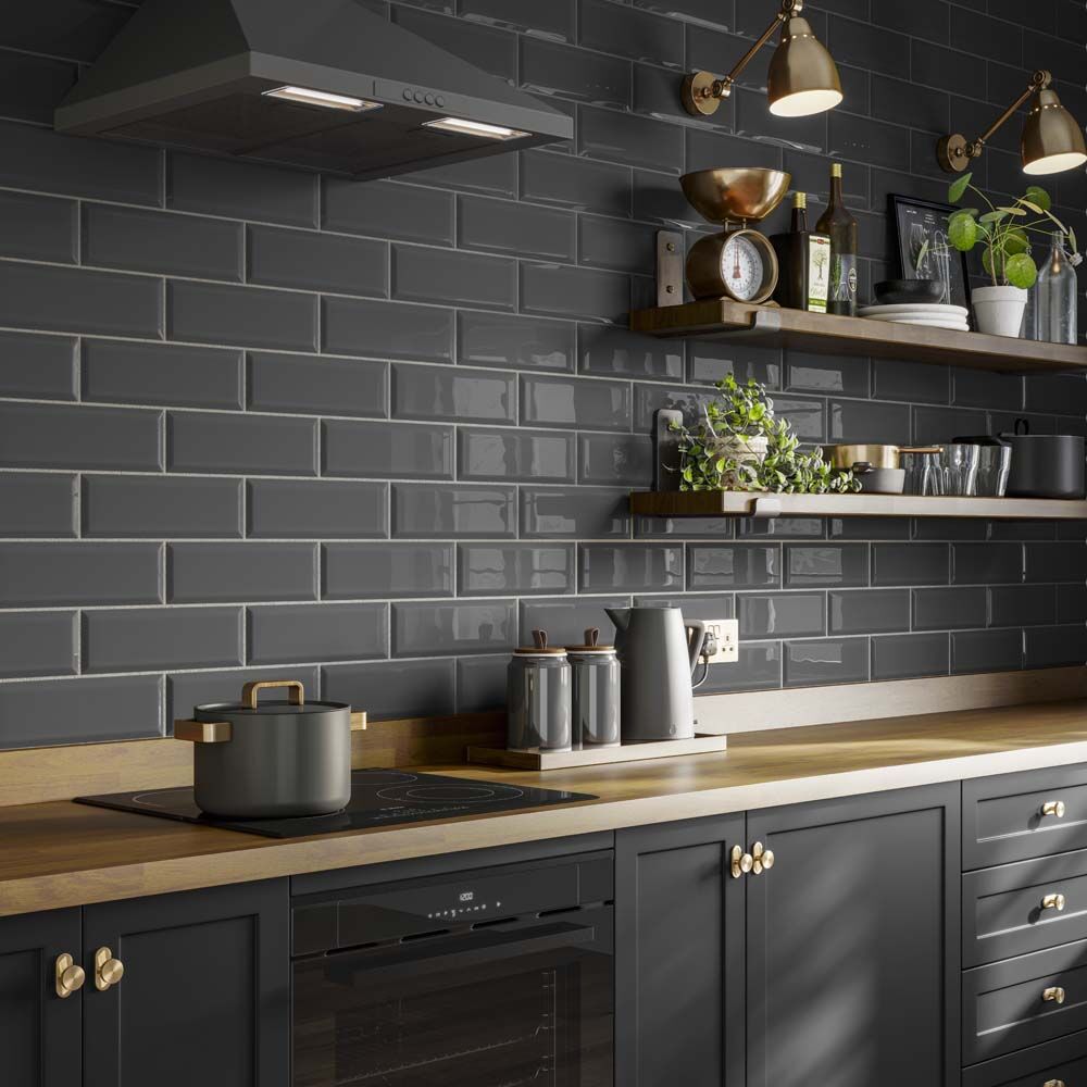 Dark Grey Gloss Metro Wall Tile