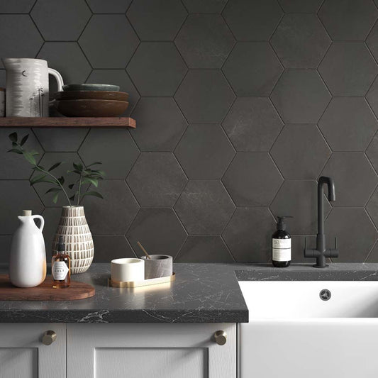 Hexagonal Anthracite Porcelain Wall & Floor Tile