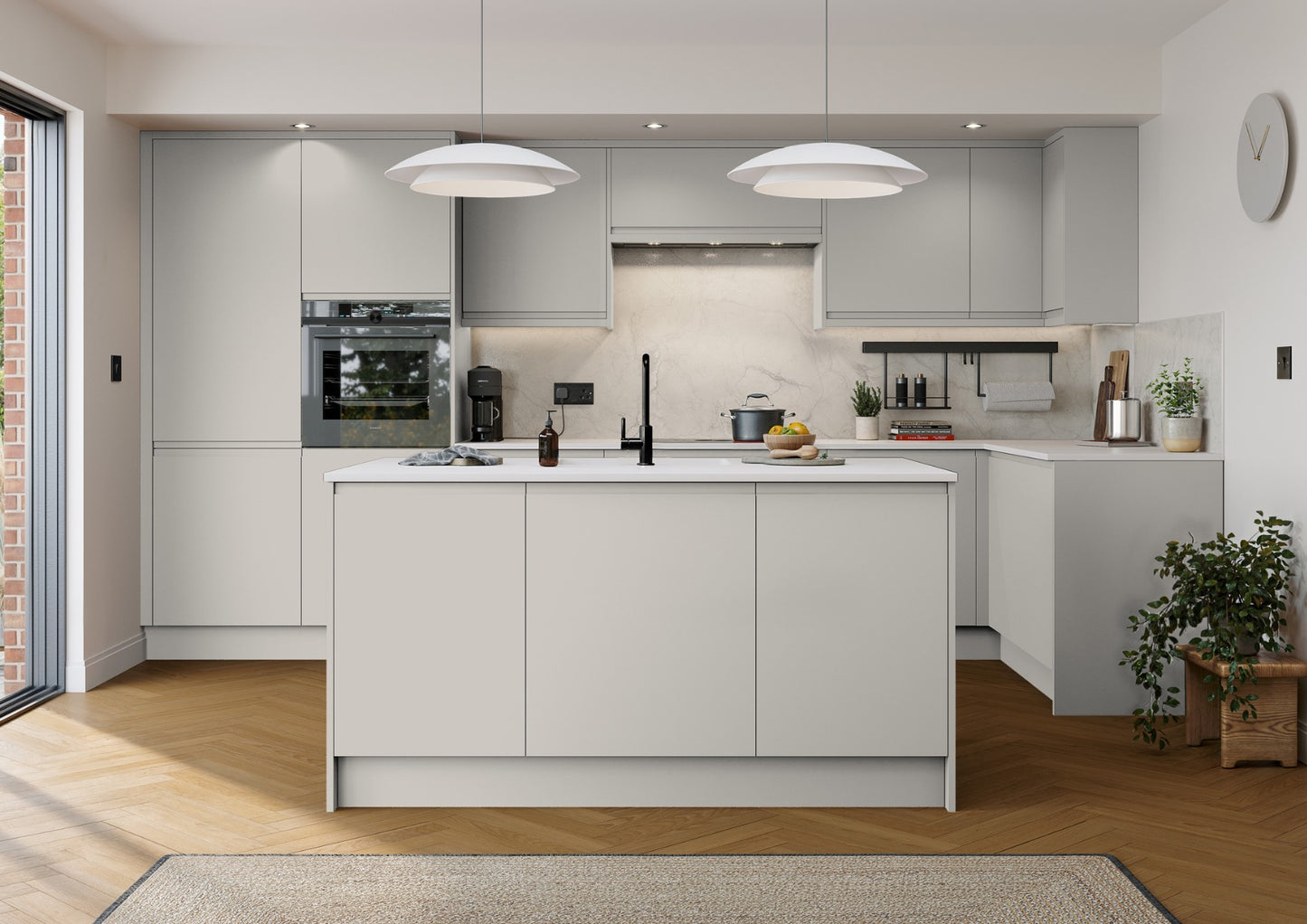 Senza Matt Dove Grey Integrated Handle Kitchen Cabinets